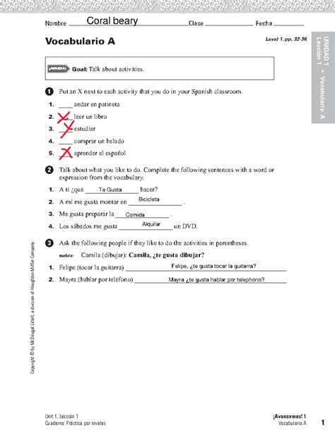 ¡Avancemos! 1 - Cuaderno: Práctica por Niveles (Lección 1) - Studocu