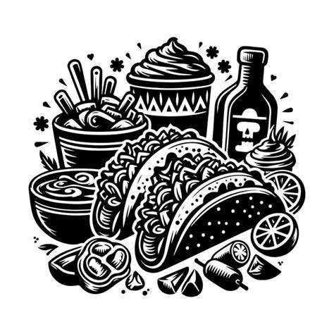Tacos mexican fast food silhouette vector illustration design template ...