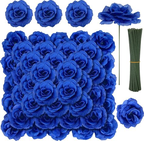 Amazon.com: LELEE 108pcs Roses Head Flowers with Stem - Royal Blue ...