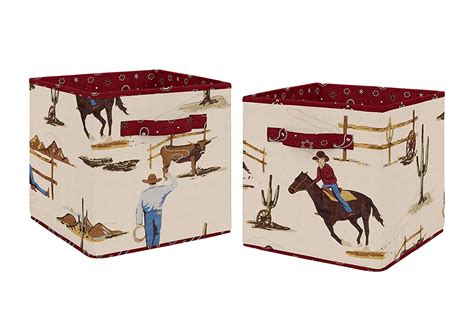 Tan and Red Cowboy Foldable Fabric Storage Cube Bins Boxes Organizer ...