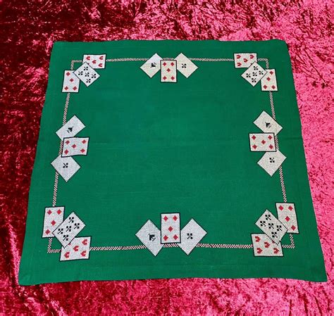 Emerald Handmade Game Card Table Cover, Green Embroidered Poker ...