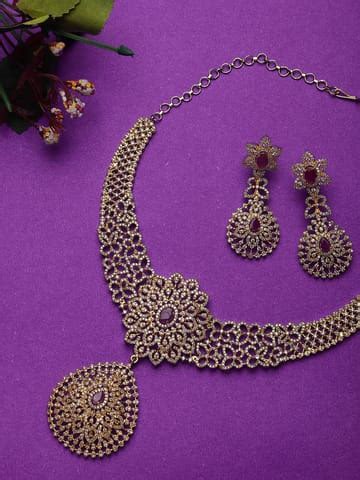 Cardinal Gold Plated Brass Ruby Stone American Diamond Necklace Set