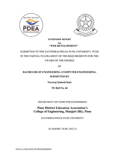 Internship Report - W P.D.E COLLEGE OF ENGINEERING INTERNSHIP REPORT On ...