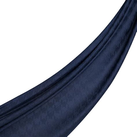 Navy Goose Foot Patterned Jacquard Wool Silk Shawl | Ipekevi