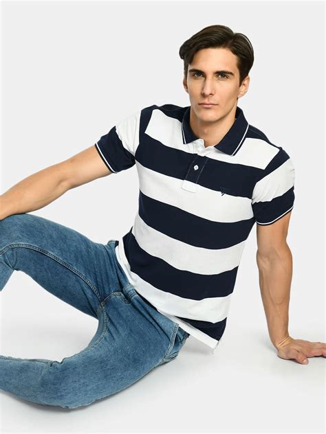 Buy Men's Striped Nevy White Polo T-Shirt Online – SQUIREHOOD
