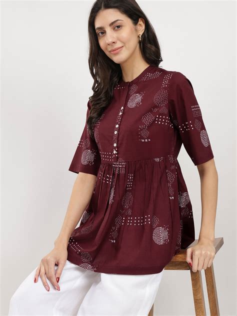 Buy Burgundy Cotton Geometric Print Tunic Online | Pink Fort – Pink ...
