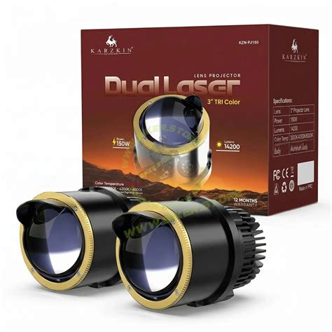 KARZKIN 3" Dual Laser Bi-LED Fog Lamp Projector Lens - Tri-Color Switc ...