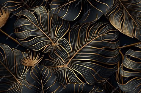 Premium Vector | Black and gold leaf pattern with a gold leaf background