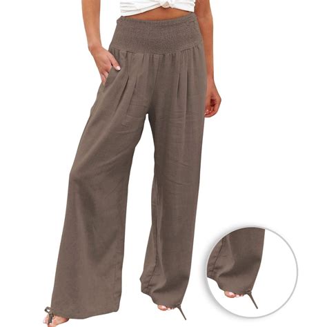 Women's Linen Palazzo Pants,Womens Linen Palazzo Pants Elastic Smocked ...