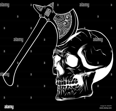 white silhouette of skull with ax on black background Stock Vector Image & Art - Alamy