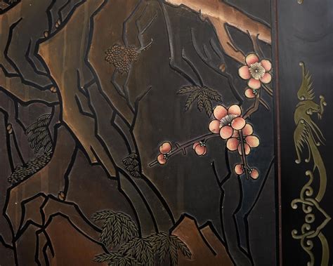 Chinese Export Six Panel Coromandel Screen Bamboo Plum Blossom at ...
