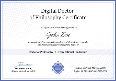 Professional and subtle PhD certificate template