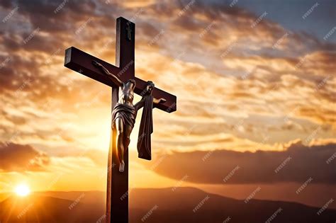 Premium AI Image | A cross with a sunset in the background