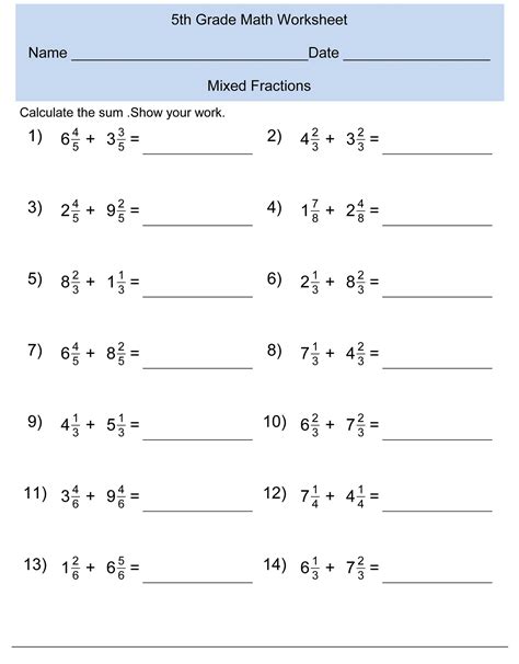 Image result for 5th Grade Adding Fractions Worksheet