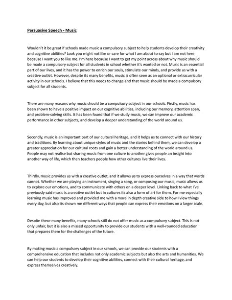 Persuasive speech - music - Persuasive Speech - Music Wouldn’t it be ...