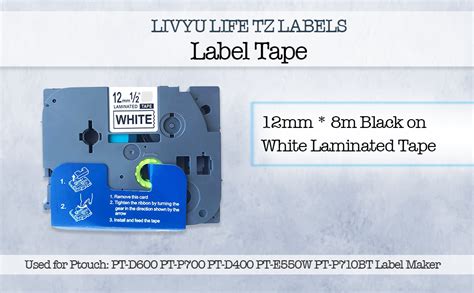 LIVYU LIFE 12mm Label Tape Compatible Replacement for Brother Tze-231 ...