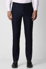 Buy Men Navy Check Slim Fit Trousers Online - 39643690 | Van Heusen