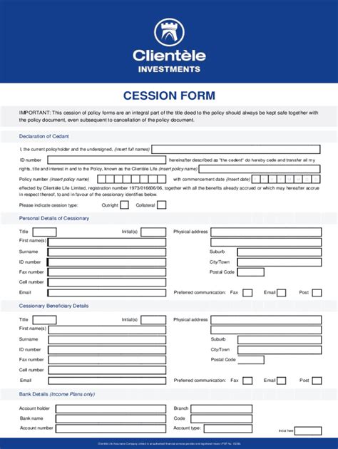 Fillable Online Fillable Online IMPORTANT This cession of policy forms ...