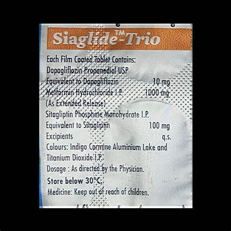 SIAGLIDE TRIO 10/100/1000MG TABLET 10'S Price, Uses, Side Effects ...