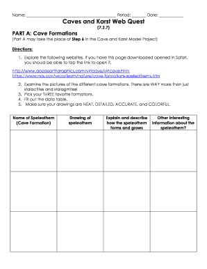 2016-2026 Form Caves and Karst Web Quest - Blank Fillable Template ...