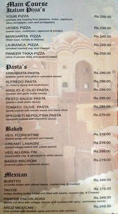 Menu at Raj Darbar, Jaipur