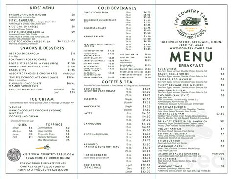 The Country Table menu in Greenwich, Connecticut, USA