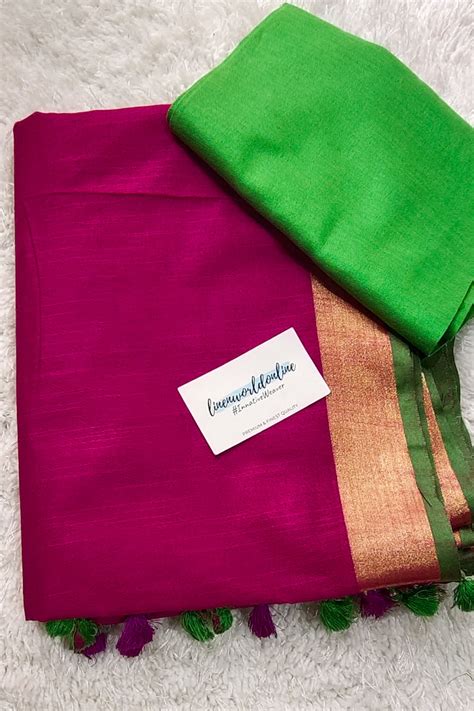 Dark Pink Handwoven Cotton Linen Saree | Linen World