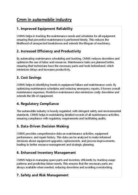 IN YOUR Industry - Cmm in automobile industry 1. Improved Equipment ...
