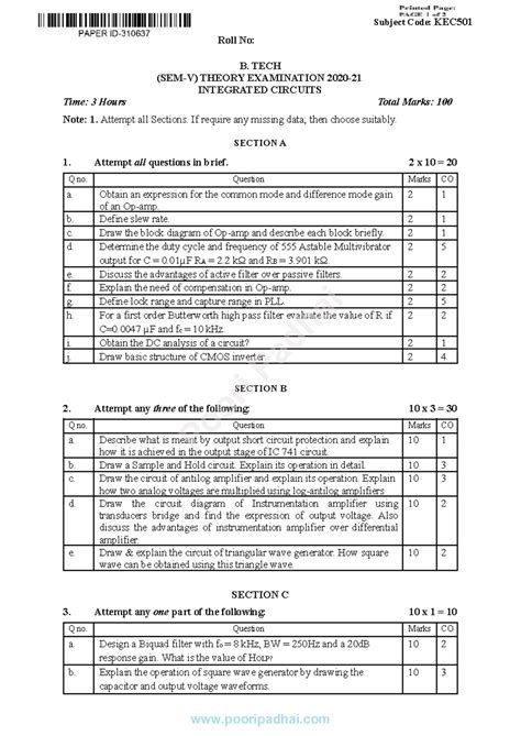 Final Exam - Integrated Circuits KEC501 (B. Tech Sem V) - Studocu