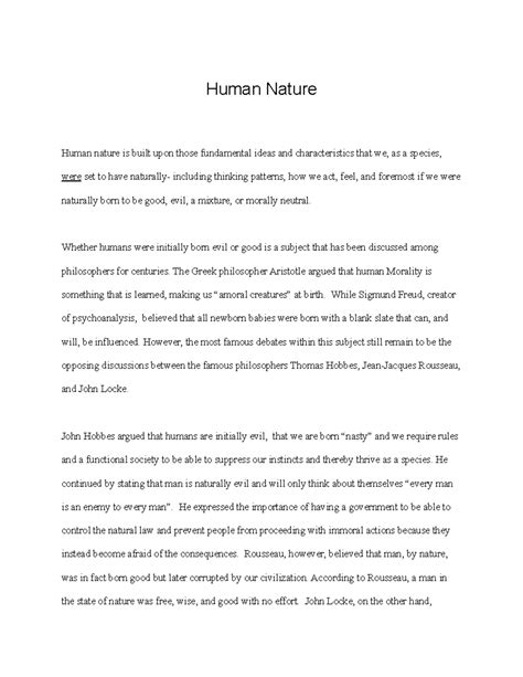 Your first paper What is Human Nature - Human Nature Human nature is ...