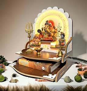 7CR Decorative Wooden Hindu Temple with OM Symbol - Compact Shelf Altar ...