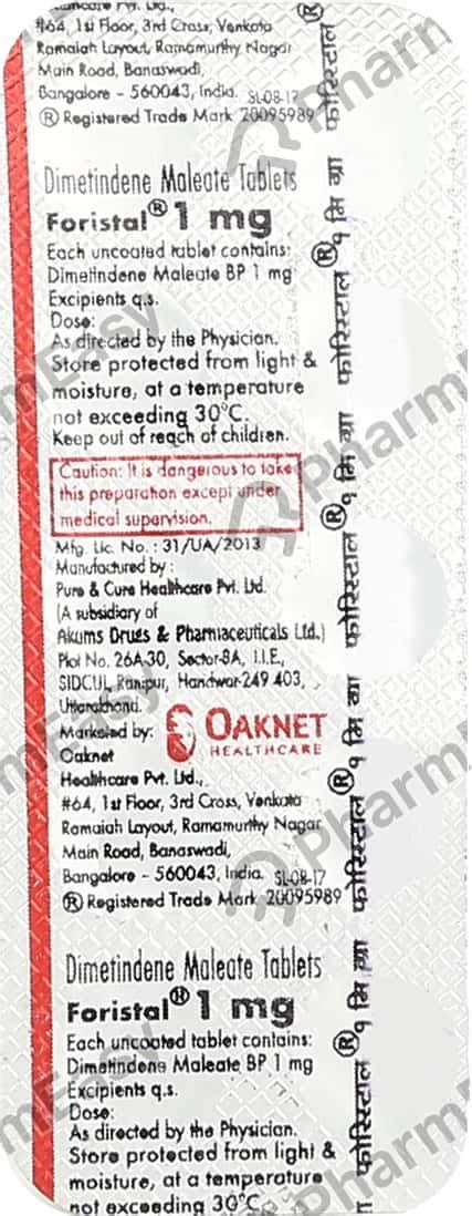 Foristal 1 MG Tablet (10): Uses, Side Effects, Price & Dosage | PharmEasy