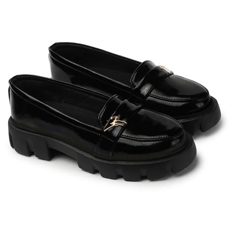 Buy EVOLTAR Women Chunky Loafer Moccasins Casual Chunky Sole Glossy ...