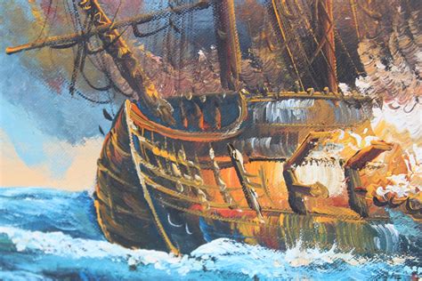 J.harvey Large Oil Painting on Canvas, Ships BATTLE AT SEA, Signed, Framed - Etsy