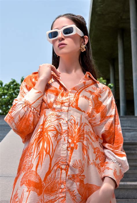 Abito Orange and White Deer Print Kaftan Shirt Dress – The Tropiq