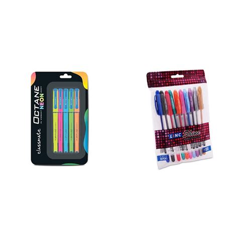 Classmate Octane Gel Pen (Blue)- Neon Series- Pack Of 5 & Linc Shine ...