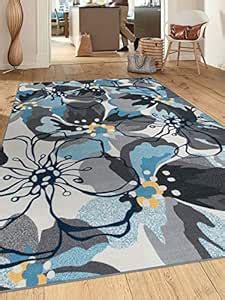 Buy Rugshop Contemporary Gray-Blue Large Floral Non-Slip Area Rug 5' x ...