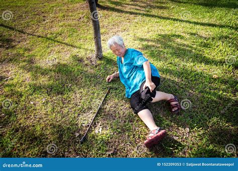 Asian Elderly People with Walking Stick on Floor after Falling Down in ...