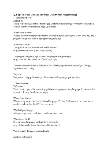 System Programming Notes: Specification & Execution Gaps - Studocu