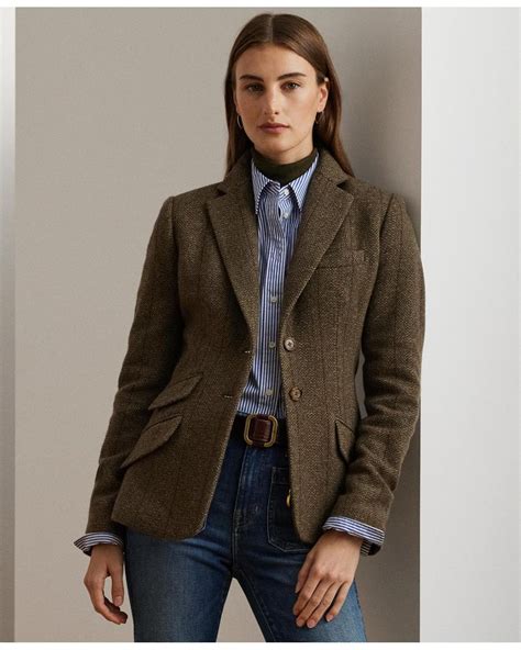 Ralph Lauren Wool-blend Herringbone Tweed Blazer in Brown | Lyst