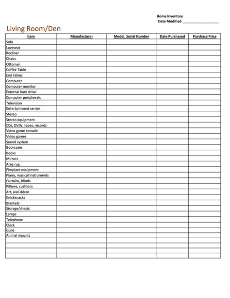 Image result for Printable Home Inventory