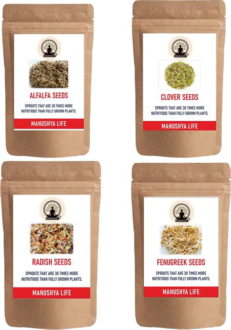 Manushya Life | 4 variety of microgreens sprouting seeds | Alfalfa ...