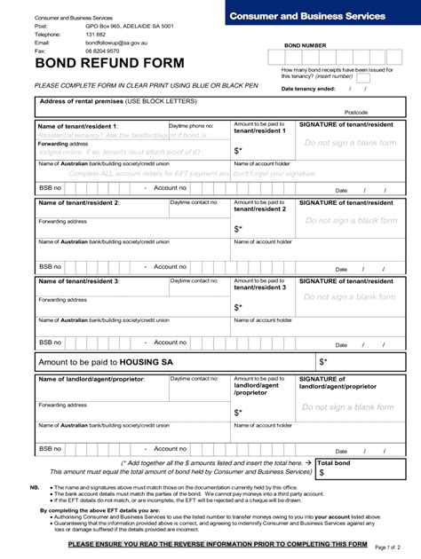 Fillable Online Tenancy Bond Refund Form. Tenancies Forms Fax Email ...