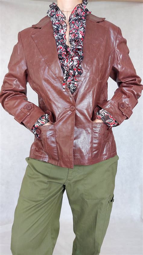 Vintage Brown Jacket 90s Leather Jacket Medium Size Jacket - Etsy