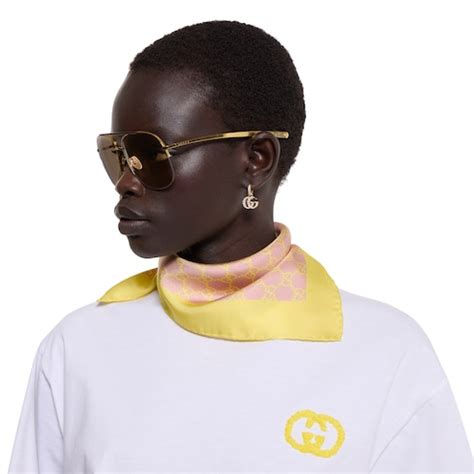 GG silk twill bandana in pink and yellow | GUCCI® US
