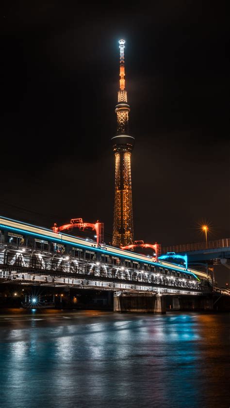 Download wallpaper 800x1420 tower, bridge, lights, tokyo, japan iphone ...