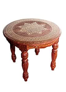 Shilpi Sheesham Wood Round Shape Foldable Coffee Table with Brass Inlay ...