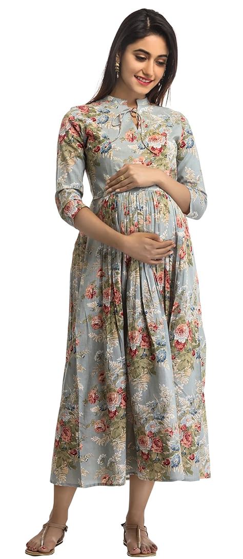 Buy anayna Women's Cotton Maternity Dress (Medium) Grey at Amazon.in