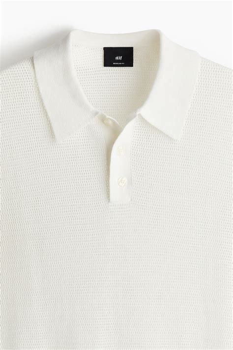 Regular-Fit Hole-Knit Polo Shirt - White - Men | H&M US