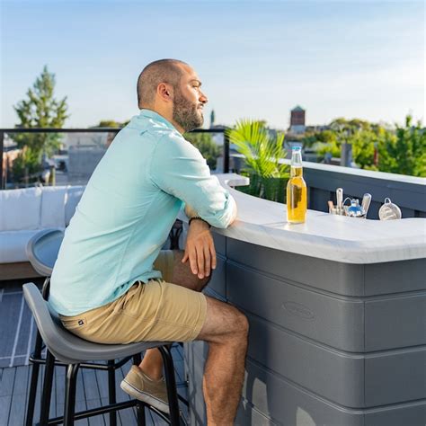 Suncast Backyard Oasis- Entertaining Bar Cool Gray Resin Patio Bar ...